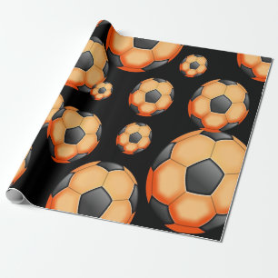 Papel De Presente Presente alaranjado e preto da bola de futebol