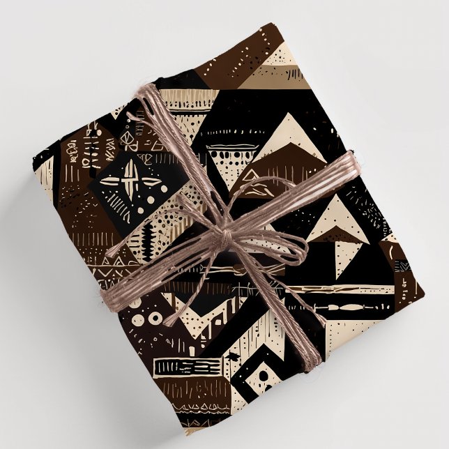 Papel De Presente Presente Americano Geométrico Africano Russo Triba (Rustic Tribal Geometric African American Gift Wrapping Paper)