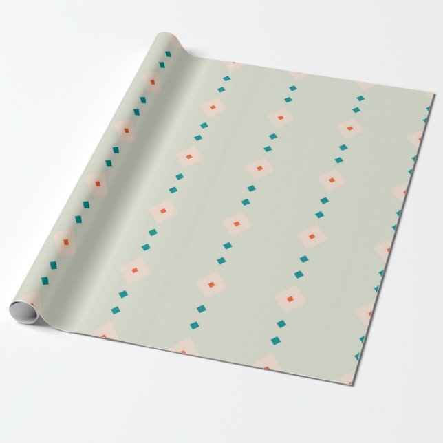 Papel De Presente Presente Azul com Padrão de Diamante Retro (Desenrolado)