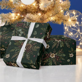 Papel De Presente Presente Botânico de Luxo do Meio da Noite Evergre