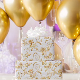 Papel De Presente Presente branco elegante e Dourado para o Damask