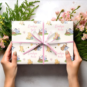 Papel De Presente Presente Clássico do Ursinho Pooh Rosa para Chá de