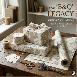 Papel De Presente Presente com cena pastoral de toile de monograma v