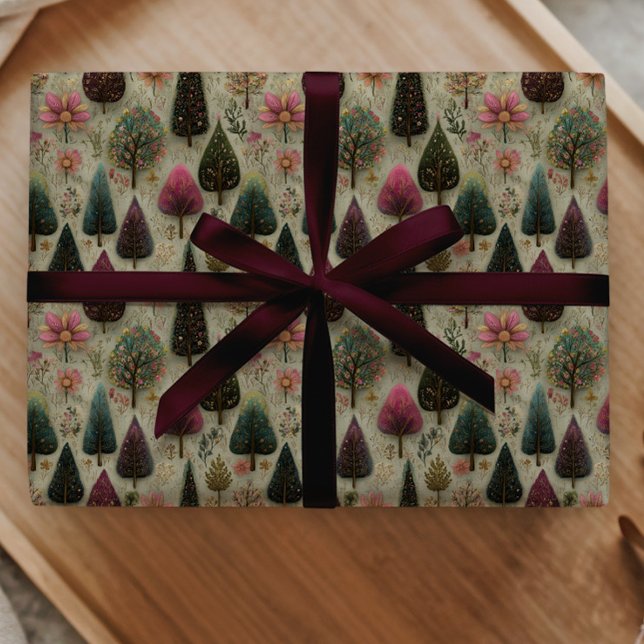 Papel De Presente Presente com Padrão de Árvore de Natal Caprichosa  (Criador carregado)