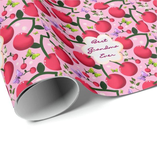 Papel De Presente Presente com padrão de cerejeira floral rosa brilh (Ponta do rolo)