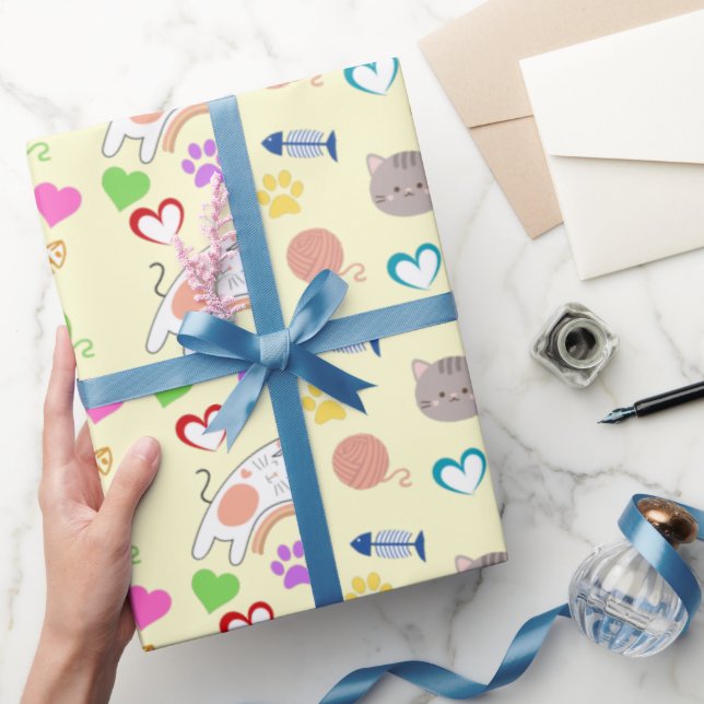 Papel De Presente Presente com Padrão de Gatinhos de Desenho Animado (Presentear)