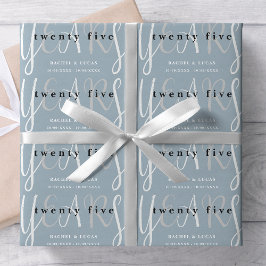 Papel De Presente Presente de 25 Silver Blue Wedding Anniversário