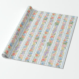 Papel De Presente Presente de aguarela de listra floral rosa azul