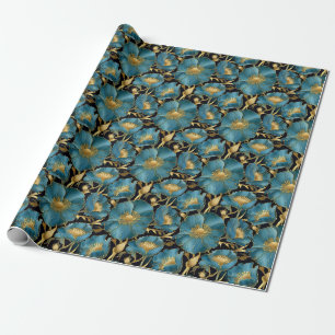 Papel De Presente Presente de aniversário Azul e Dourado Floral