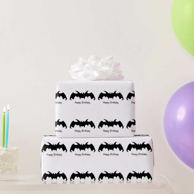 Papel De Presente Presente de Aniversário com Desenho de Morcego (Presentes para festas)
