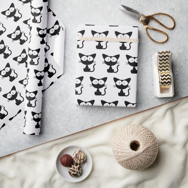 Papel De Presente Presente de aniversário com estampa de gato preto  (Artesanato)