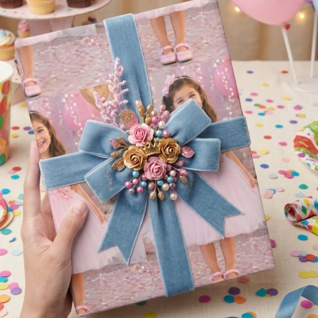 Papel De Presente Presente de Aniversário com Foto Repetida Personal (Criador carregado)
