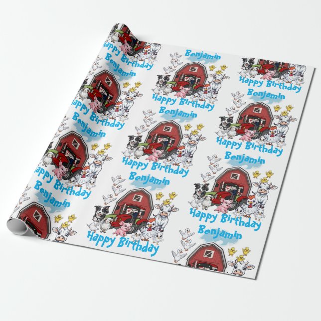Papel De Presente Presente de Aniversário de Animais de Fazenda Fofo (Desenrolado)