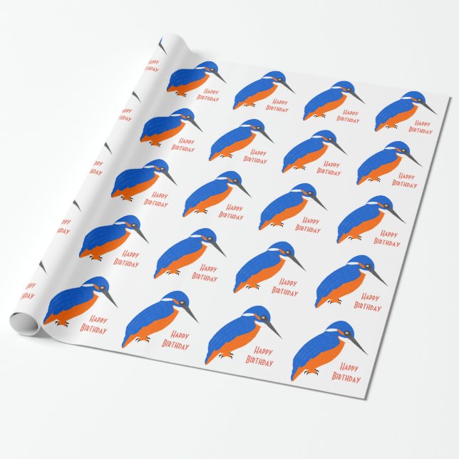 Papel De Presente Presente de Aniversário Design Kingfisher (Desenrolado)