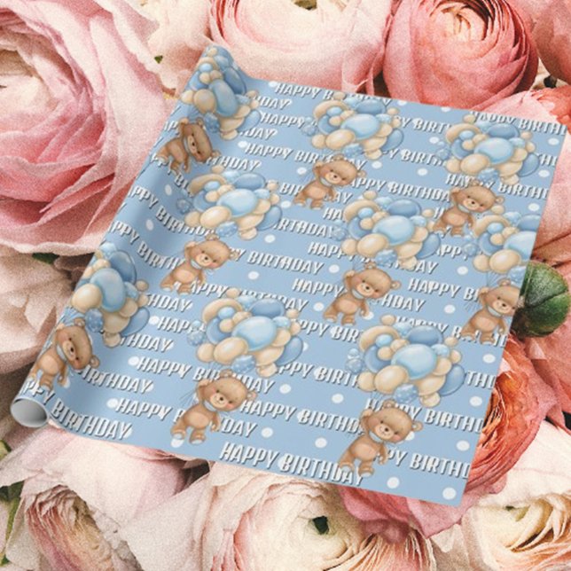 Papel De Presente Presente de aniversário especial (Delight in our adorable watercolor teddy bear wrapping paper!)