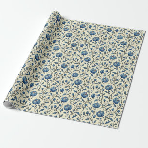 Papel De Presente Presente de aniversário Flor Azul Incolor e Folh