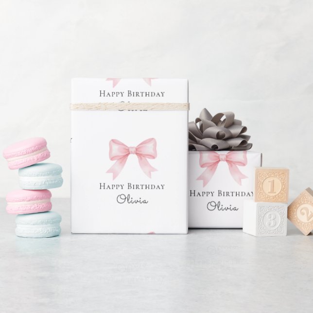 Papel De Presente Presente de Aniversário Personalizado com Laço Ros (Chá de bebê)