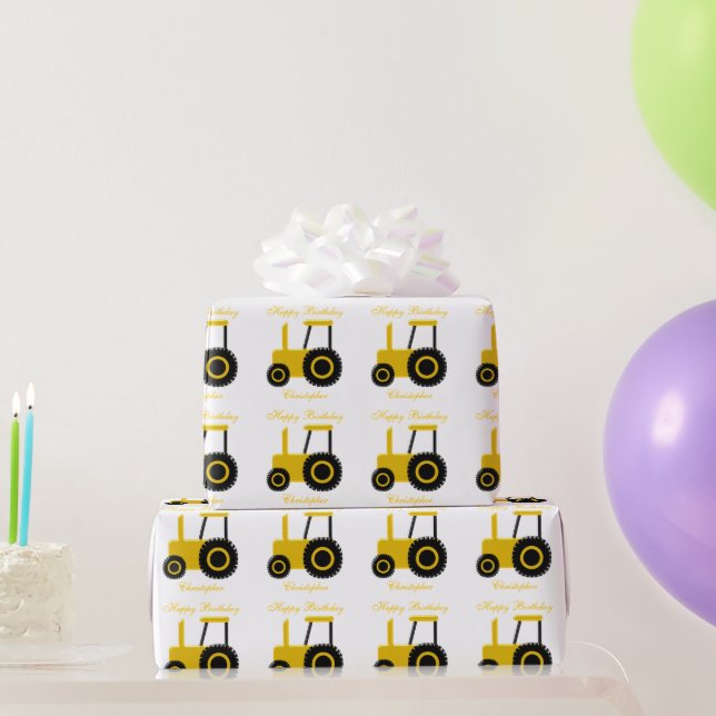 Papel De Presente Presente de Aniversário Trator Amarelo (Presentes para festas)