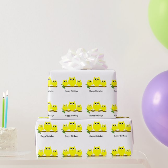 Papel De Presente Presente de Aniversário Yellow Owls Design (Presentes para festas)