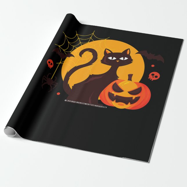 Papel De Presente Presente de aranha | Pumpkin Preto De Gato Hallowe (Desenrolado)