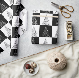 Papel De Presente Presente de Árvore de Natal Preta e Branca Festiva