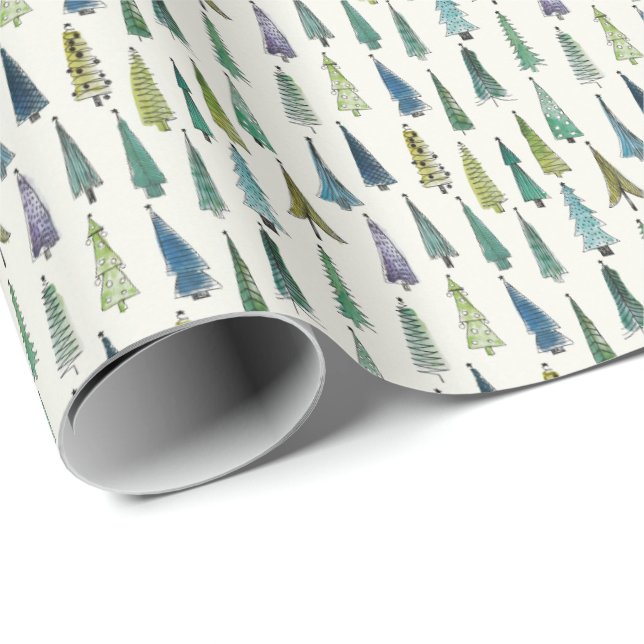 Papel De Presente Presente de Árvore de Natal Verde Invernal (Ponta do rolo)