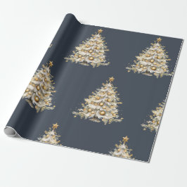 Papel De Presente Presente de Árvore Dourada Azul Feriado de Natal P