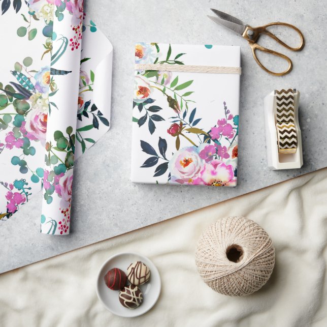 Papel De Presente Presente de casamento rosa lavanda floral Boho bon (Artesanato)