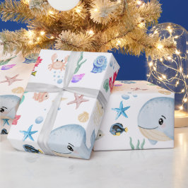 Papel De Presente Presente de chá de bebê aqua sob o mar