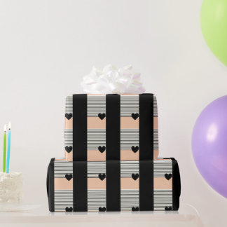 Papel De Presente Presente de Coração e Stripes Cor-de-Rosa Preto e