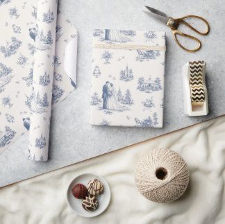 Papel De Presente Presente de Estilo de Casamento Toile de Marfim Az