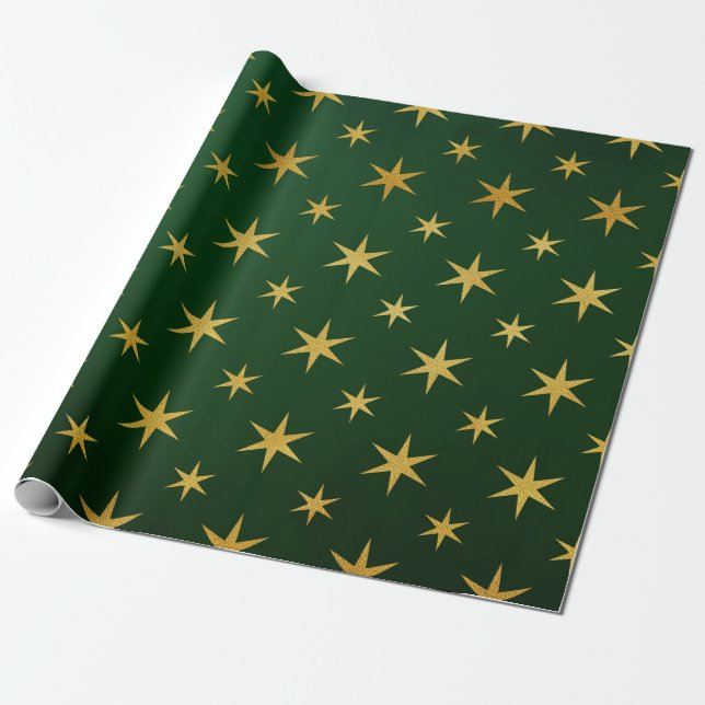 Papel De Presente Presente de Estrela de Natal Verde Dourado Elegant (Desenrolado)