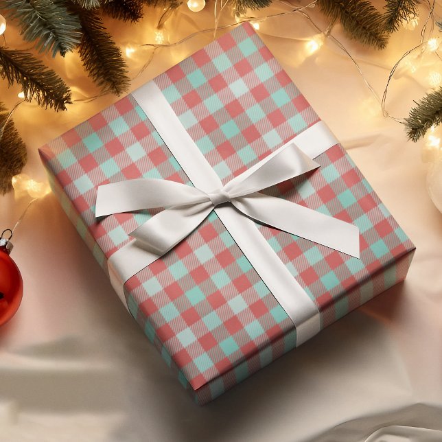 Papel De Presente Presente de Feriado de Xadrez Branca, Vermelho Bri (Criador carregado)