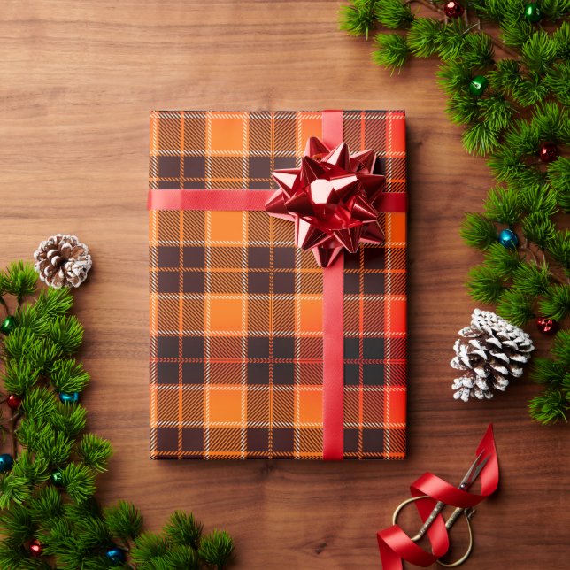 Papel De Presente Presente de Férias Laranja & Preto Xadrez Aconcheg (Presente de Natal)