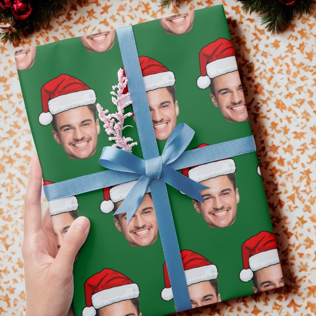 Papel De Presente Presente de Festa com Chapéu de Papai Noel e Rosto (Criador carregado)