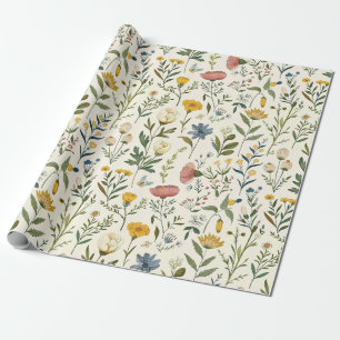 Papel De Presente Presente de Flores Silvestres Pastel Cottagecore