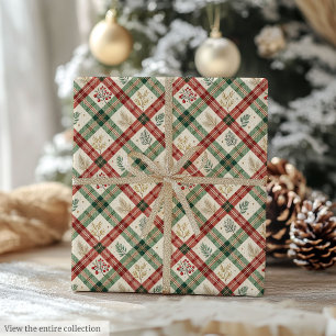 Papel De Presente Presente de folhagem em aquarela verde e vermelha 