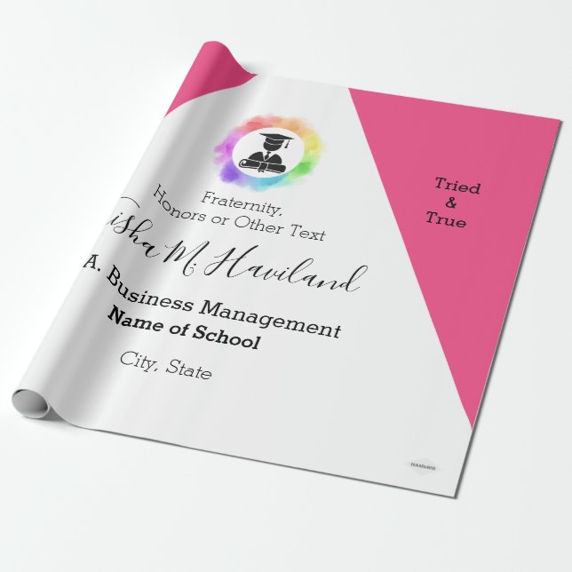 Papel De Presente Presente de Graduação Quebra Rosa e Branco HAMbyWG (Desenrolado)