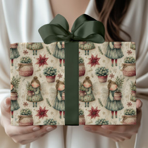 Papel De Presente Presente de Jardim de Fadas de Natal com Aquarela 