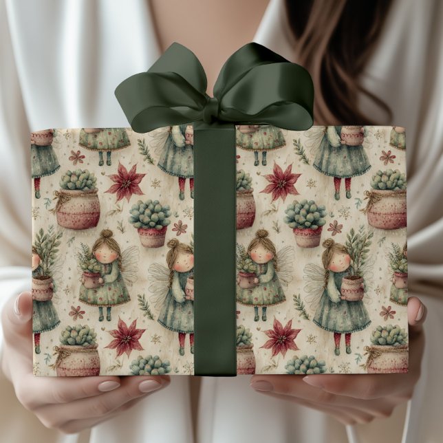 Papel De Presente Presente de Jardim de Fadas de Natal com Aquarela  (Criador carregado)