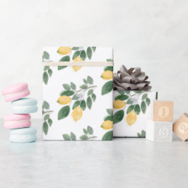 Papel De Presente Presente de Limões e Folhagens em Aquarela Boho