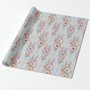 Papel De Presente Presente de Listra Floral Jardim de Anêmona Azul