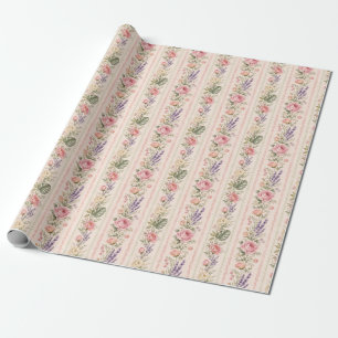 Papel De Presente Presente de Listra Floral Lavanda Rosa Rosa