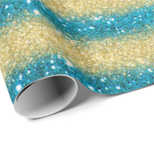 Papel De Presente Presente de luxo Glitter Dourado Azul Popular
