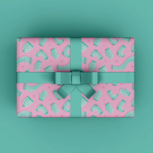 Papel De Presente Presente de Natal Azul (Modern Cozy Winter Gift Wrapping Paper for Christmas gift wrapping in mint and teal trendy colors.)