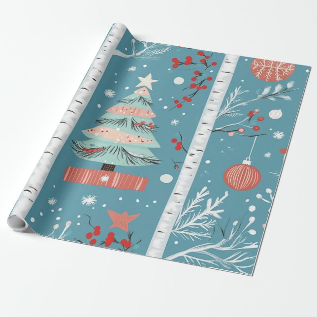 Papel De Presente Presente de Natal azul fofo de inverno (Desenrolado)