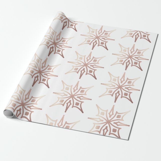 Papel De Presente Presente de Natal Branco Floco de Neve em Dourado  (Desenrolado)