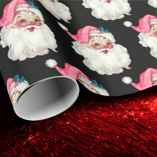 Papel De Presente Presente de Natal com rosto de Papai Noel rosa ret