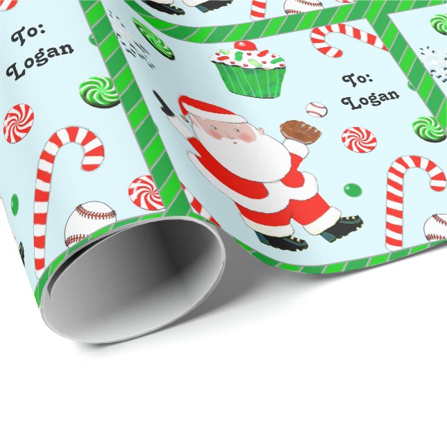 Papel De Presente Presente de Natal de Beisebol Personalizado (Ponta do rolo)