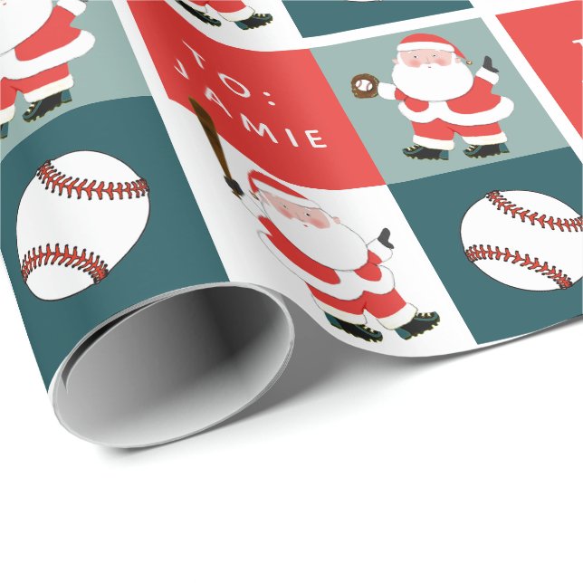 Papel De Presente Presente de Natal de Beisebol Personalizado (Ponta do rolo)